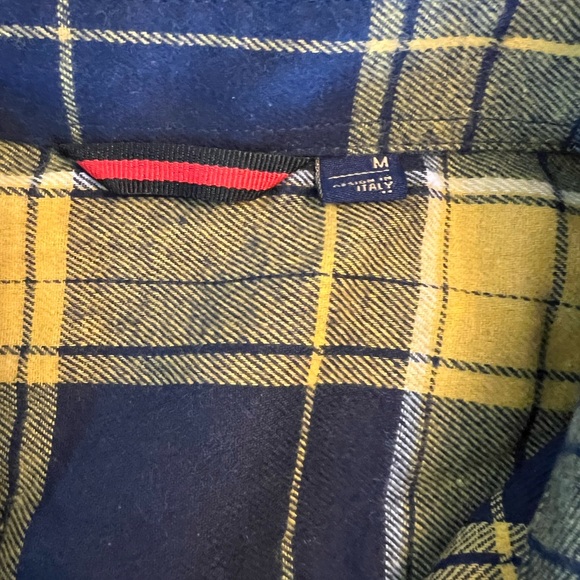 M NEW Design in Italy Flannel Shirt Mens Yellow Blue  Plaid Two Pockets Long Sle - Picture 6 of 7